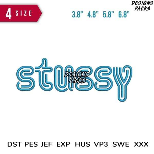 Stussy logo embroidery design in 4 sizes, compatible with DST PES JEF EXP HUS VP3 SWE XXX formats