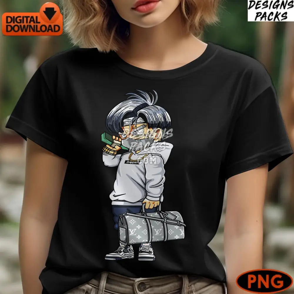 Stylish Anime Boy With Sunglasses And Branded Bag Digital Png Instant Download Urban Street Fashion