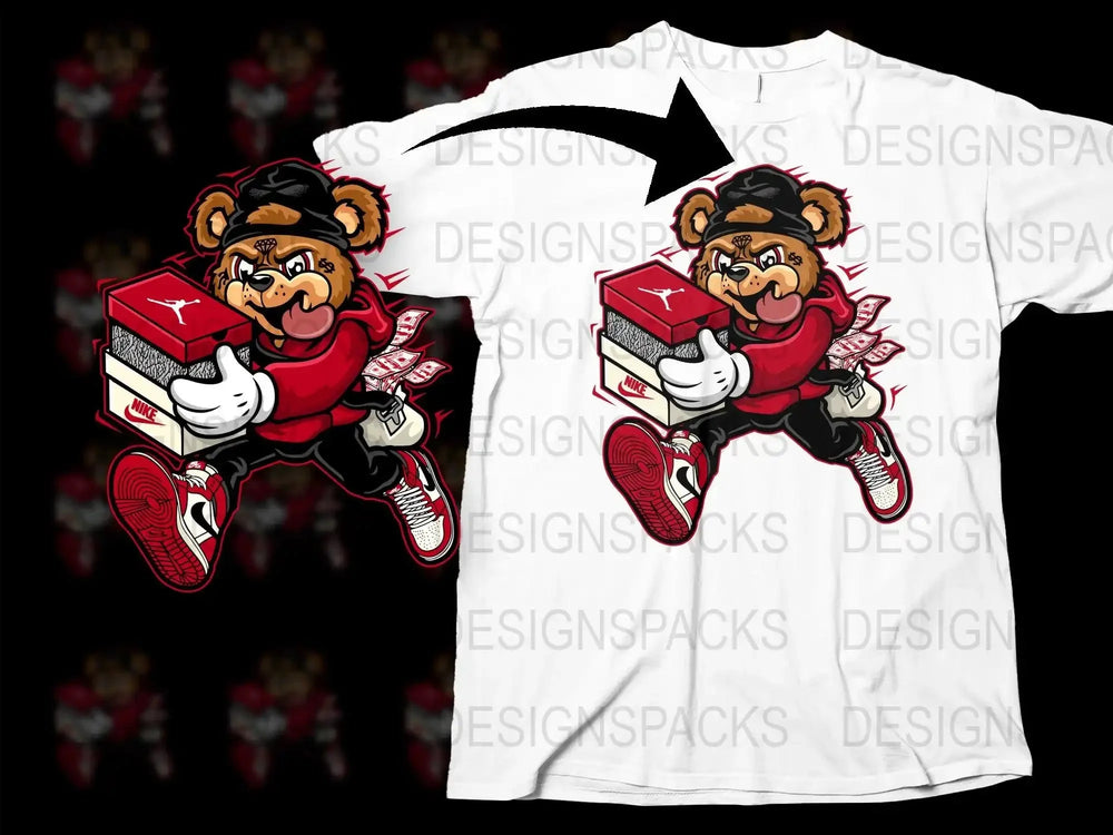 Stylish Bear with Sneaker Box StreetWear Png Digital Download