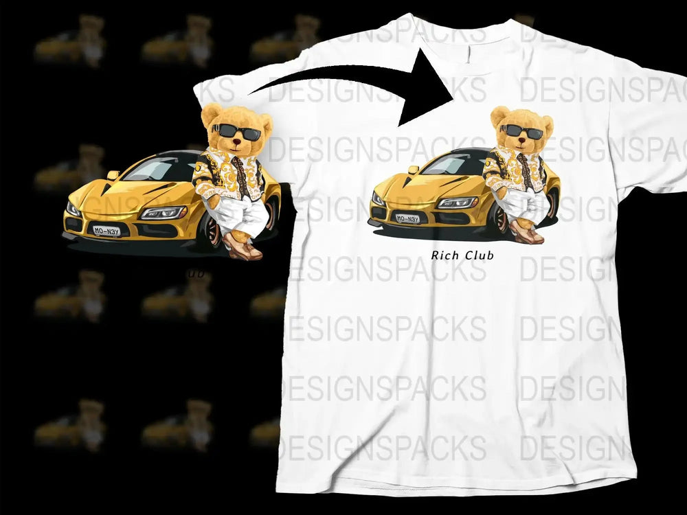 Stylish Bear with Sports Car Rich Club Png Digital Download