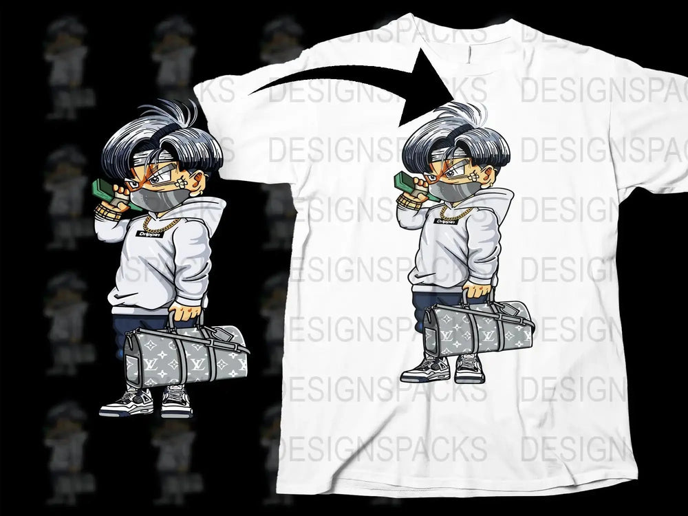 Stylish Character with Bag and Mask Graphic Png Digital Download