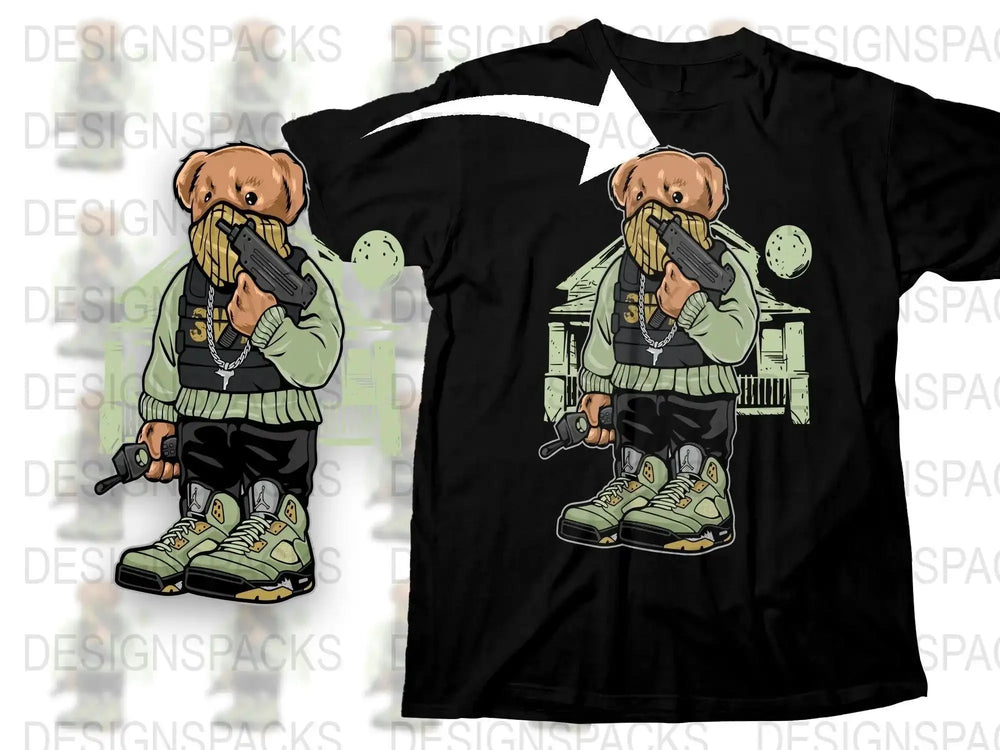 Stylish Graphic Bear with Gun Illustration Png Digital Download