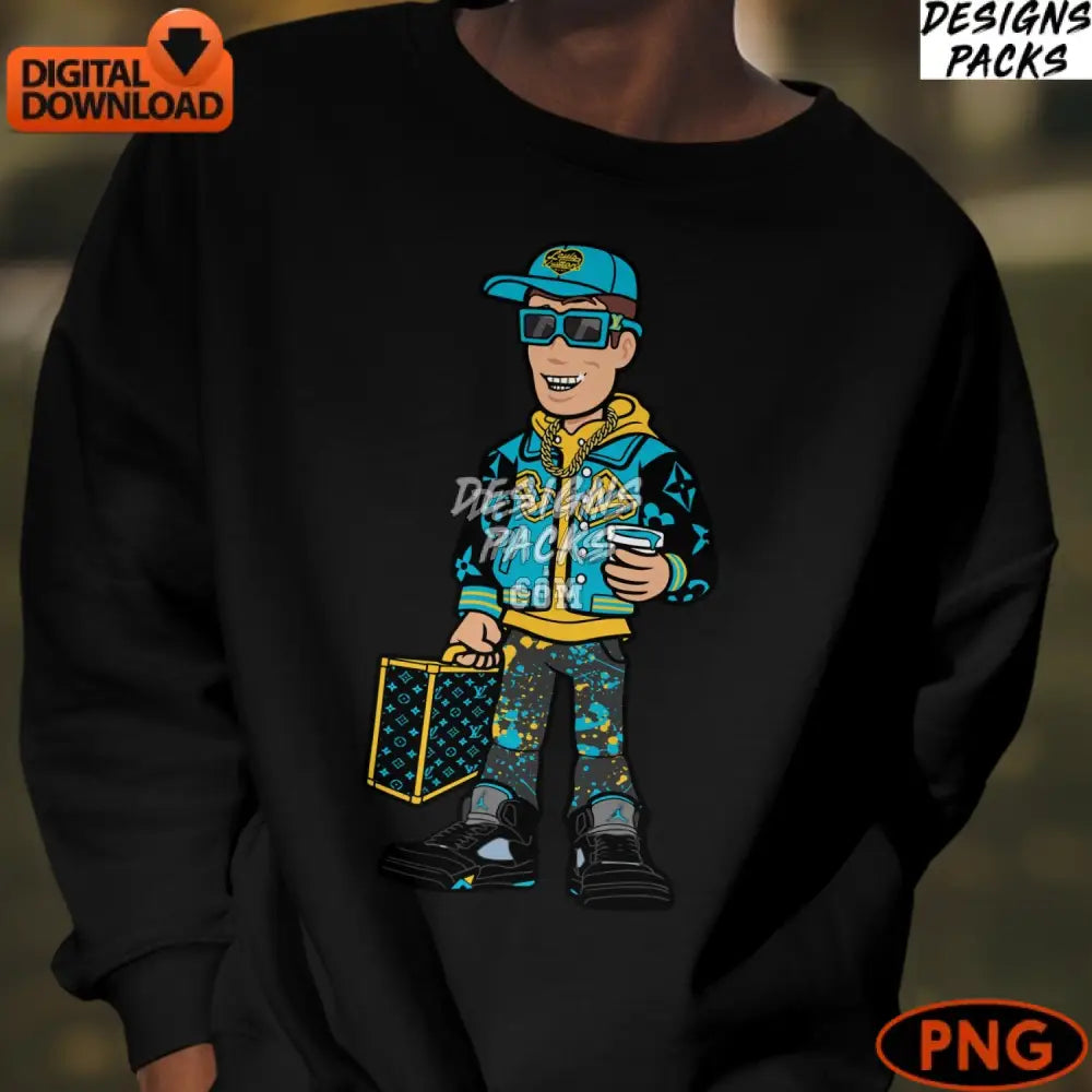 Stylish Hip-Hop Boy Cartoon Character Digital Png Urban Street Fashion Clipart Instant Download