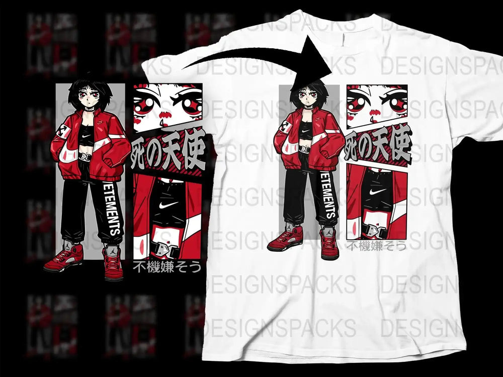 Stylish Red Jacket Anime Character Graphic Png Digital Download