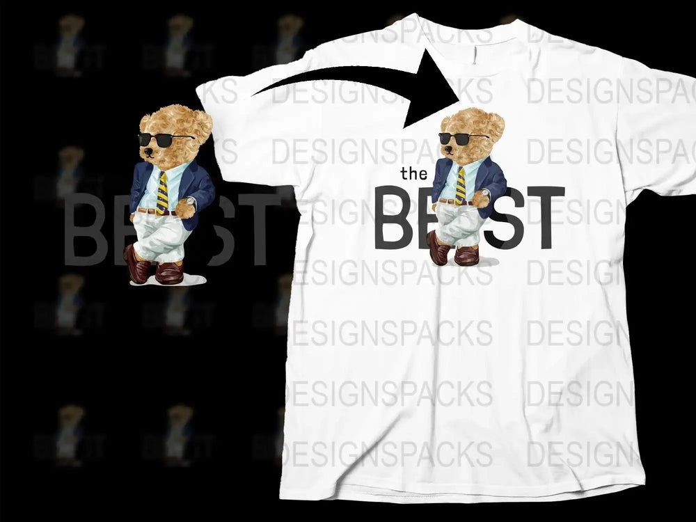 Stylish Teddy Bear in Sunglasses Graphic Printed Png Digital Download