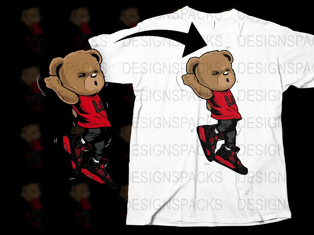 Stylized Dunking Bear in Red Jersey Streetwear Png Digital Download