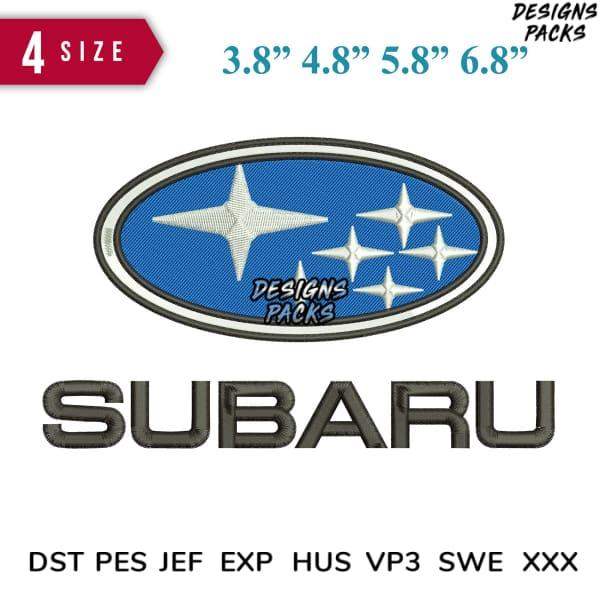 Subaru logo embroidery design in 4 sizes, compatible with DST PES JEF formats for instant download