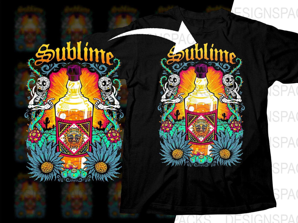 Sublime Vibrant Bottle And Floral Rock Band Art Graphic Png Design Digital Download