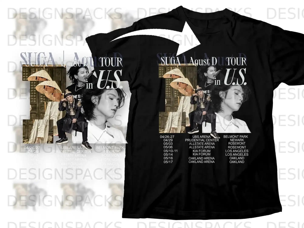SUGA Agust D TOUR U.S. graphic tee with tour dates and locations.