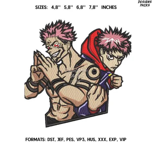 Sukuna and Itadory Embroidery Design File/ Jujutsu Kaisen Anime Embroidery Design/ Machine  Design Pes Dst. Yuji Itadori