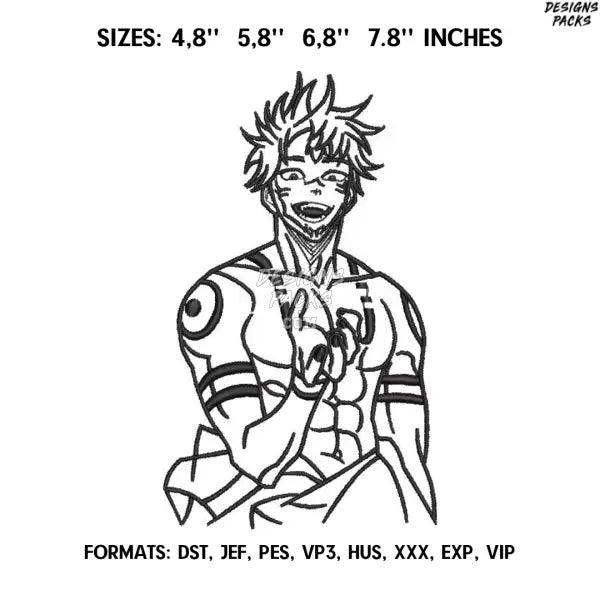Sukuna Embroidery Design File/ Jujutsu Kaisen Anime Embroidery Design/ Machine  Design Pes Dst. Itadori Yuji Sukuna  pes