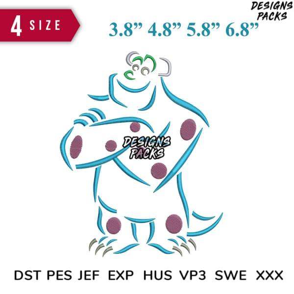 Embroidery design of Sulley from Monsters Inc in 4 sizes, available in DST, PES, JEF formats