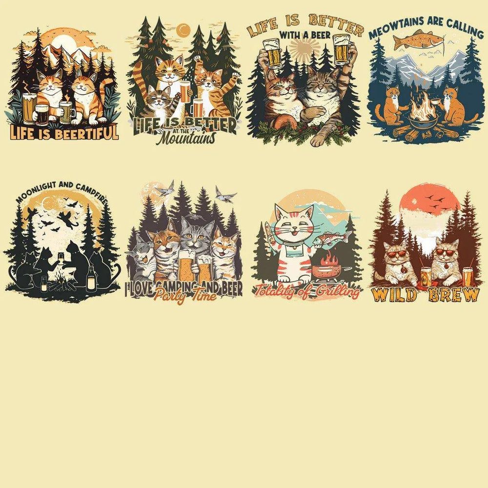 19 Summer Cat Camping Designs Bundle PNG