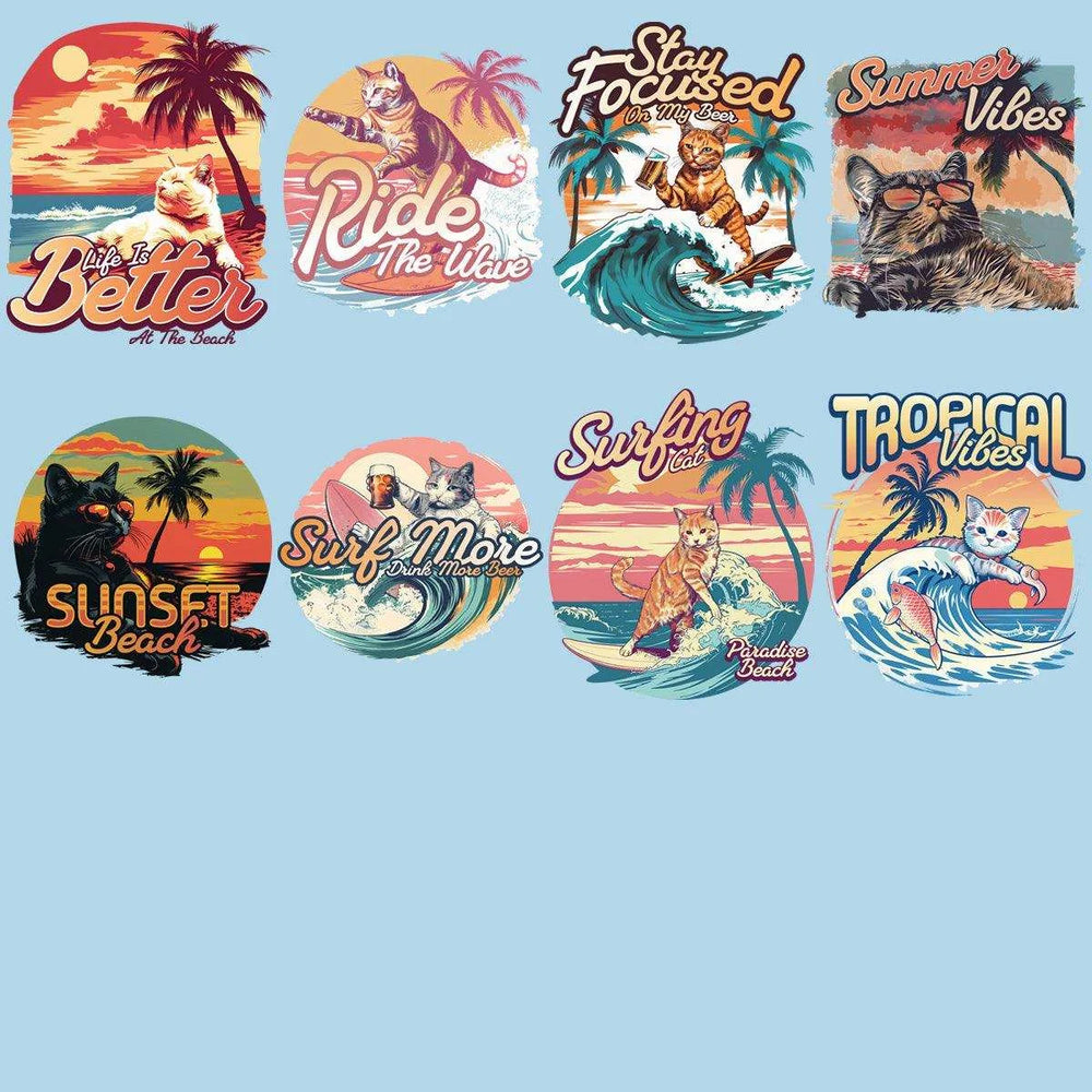 19 Summer Surfing Cat Designs Bundle PNG