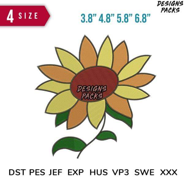 Sunflower embroidery design in 4 sizes, compatible with DST PES JEF EXP HUS VP3 SWE XXX formats