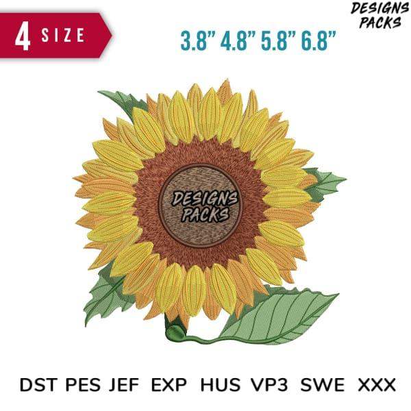 Sunflower embroidery design in 4 sizes, compatible with DST PES JEF formats for instant download
