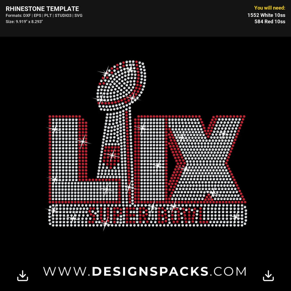 Super Bowl Lix 2025 2Layers Rhinestone Digital Template