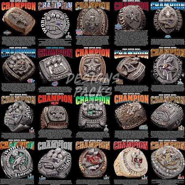 Super Bowl Rings 1990 to 2022 Football Designs Bundle PNG