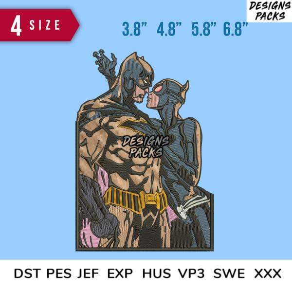 Batman and Catwoman embroidery design in 4 sizes, DST PES JEF formats for instant download