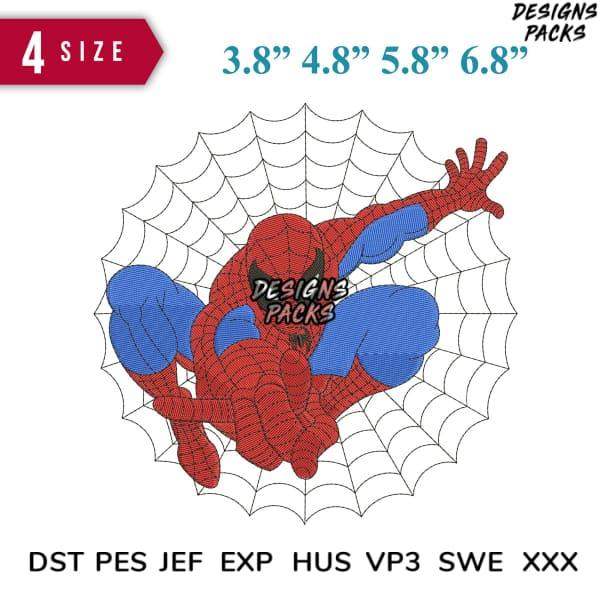 Spider-Man embroidery design in web, 4 sizes, DST PES JEF formats for instant download