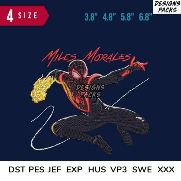 Miles Morales Spider-Man embroidery design in 4 sizes, print-ready formats for DTG/DTF