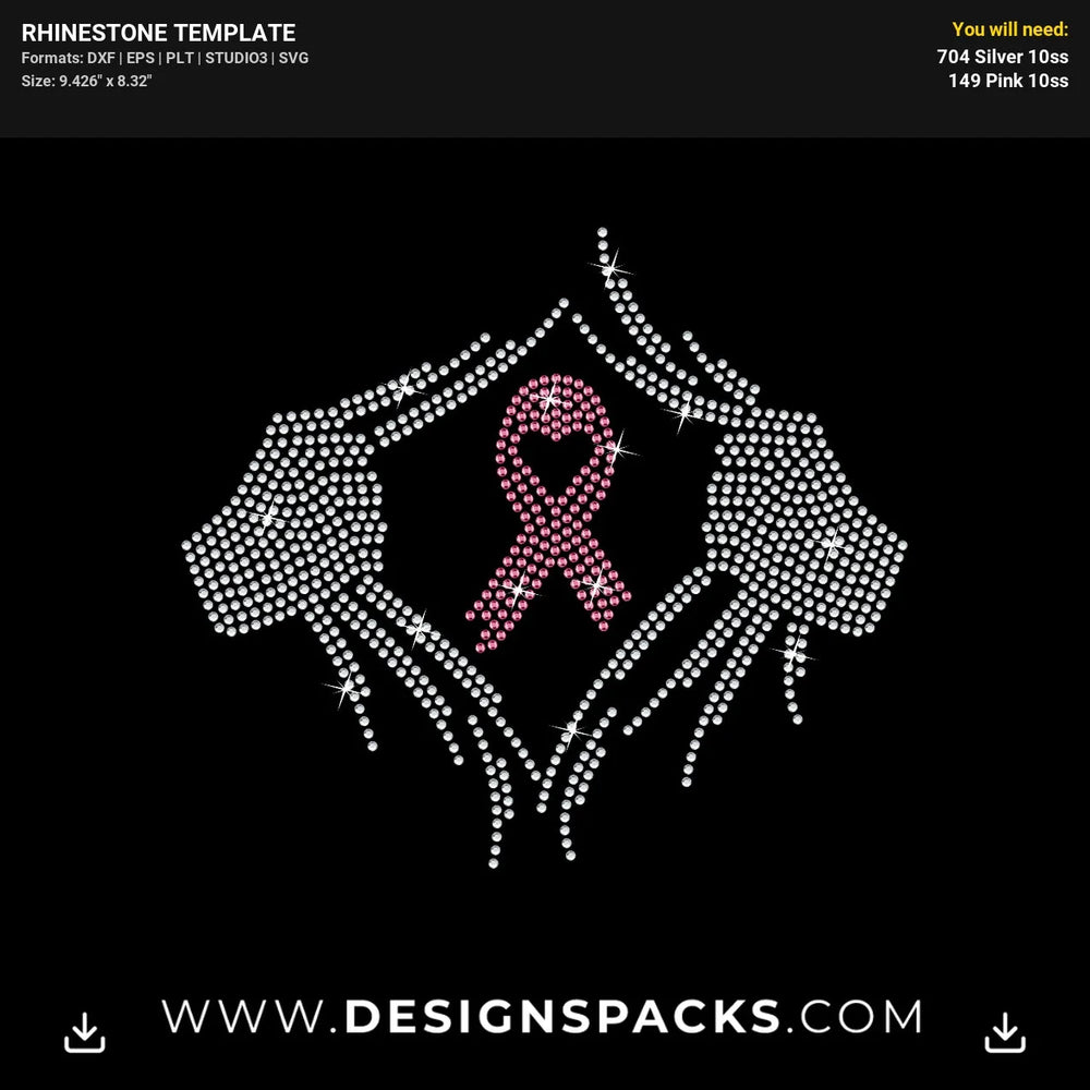 Super Hero Pink Ribbon Rhinestone Digital Template