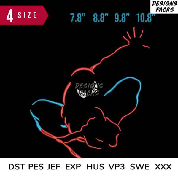 Neon Spider-Man embroidery design in 4 sizes, DST PES JEF formats for instant download