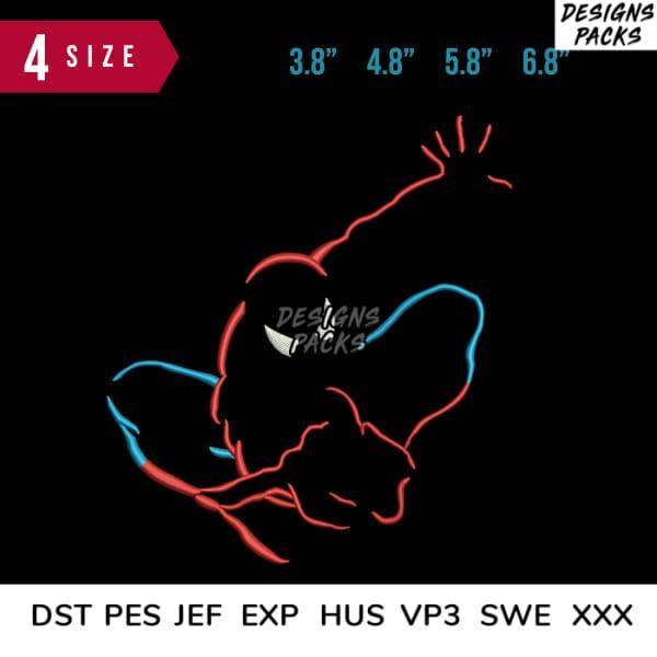 Neon-style embroidery design with red and blue outlines, available in multiple sizes and formats