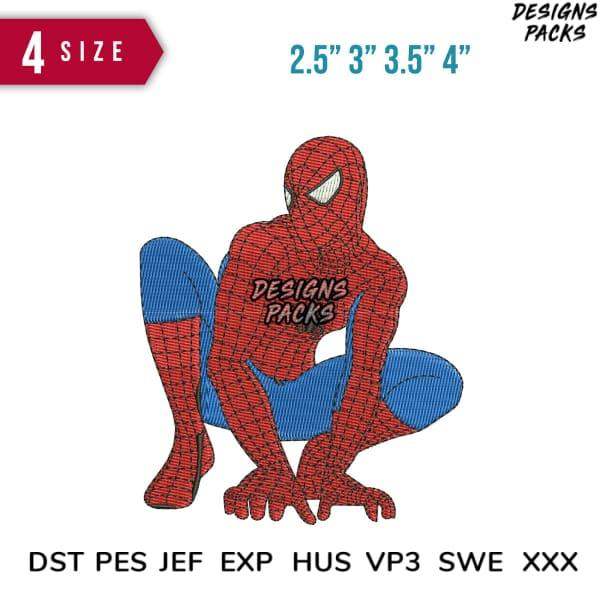Spiderman embroidery design in 4 sizes, compatible with DST PES JEF EXP formats for machine embroidery