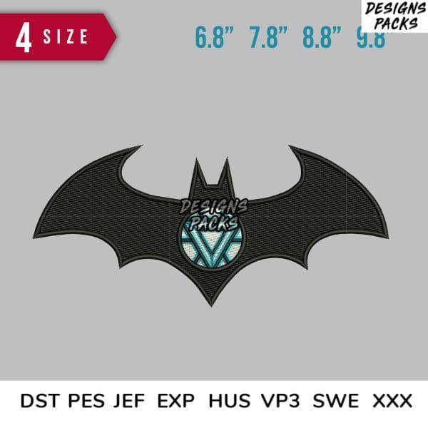 Batman embroidery design in 4 sizes, PES DST JEF formats, print-ready for apparel
