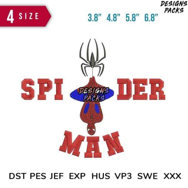 Spider-Man embroidery design with 4 sizes, compatible with DST PES JEF formats for instant download.