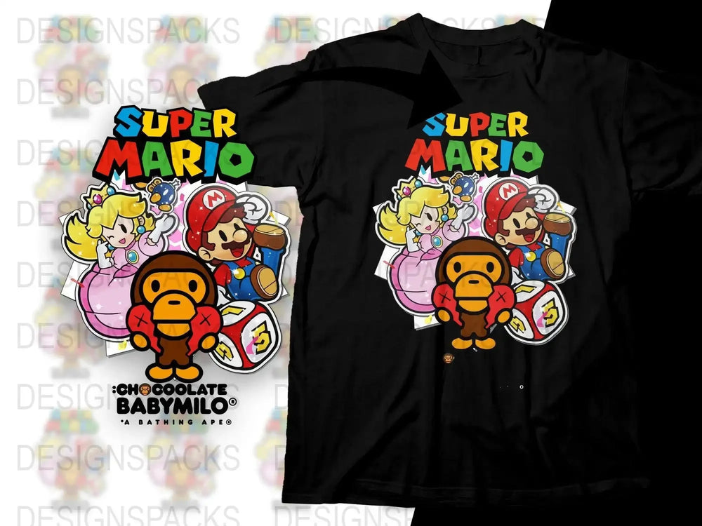 Super Mario and Baby Graphic Tee Png Digital Download