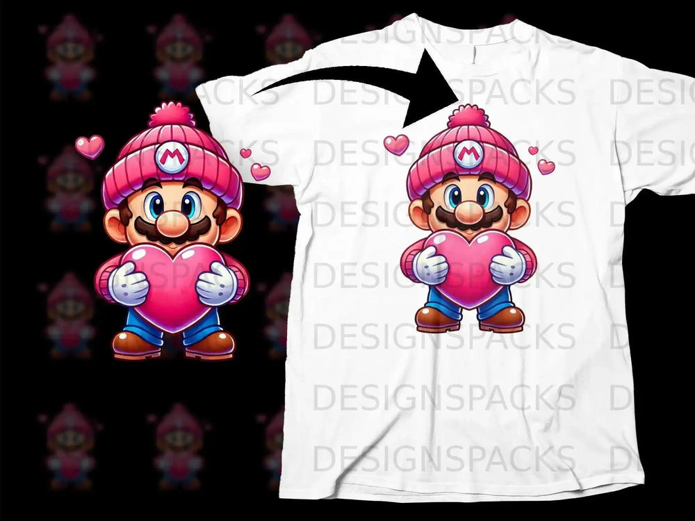 Cute Cartoon Character Holding Heart T-Shirt Design