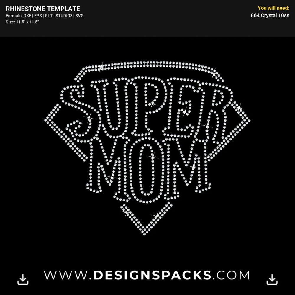 Super Mom Outline Rhinestone Digital Template