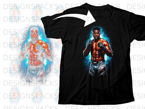 Black t-shirt featuring UFC fighter Francis Ngannou in a fighting stance.