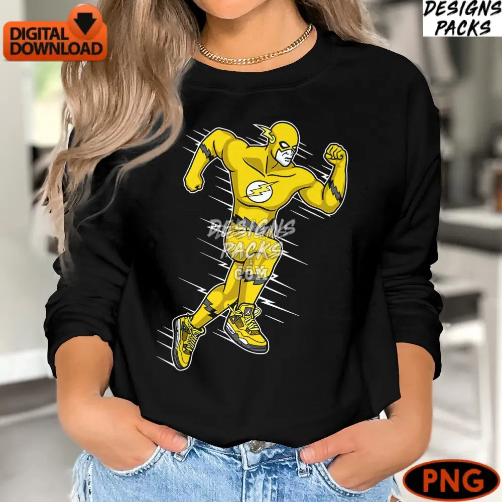 Superhero Running Pose Digital Art Yellow Flash Character Comic Style Png Download