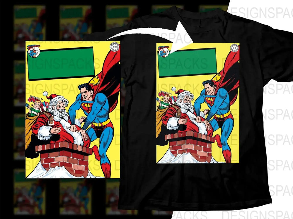 Superman Helping Santa Claus with Chimney Png Digital Download