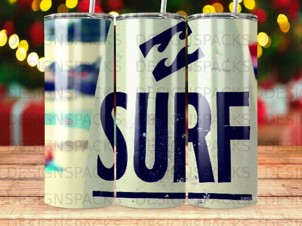Surfboard Ocean Waves Logo Art Tumbler Digital Wrap Design