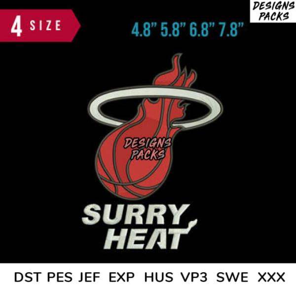 Surry Heat basketball logo design in 4 sizes, embroidery formats DST PES JEF EXP HUS VP3 SWE XXX