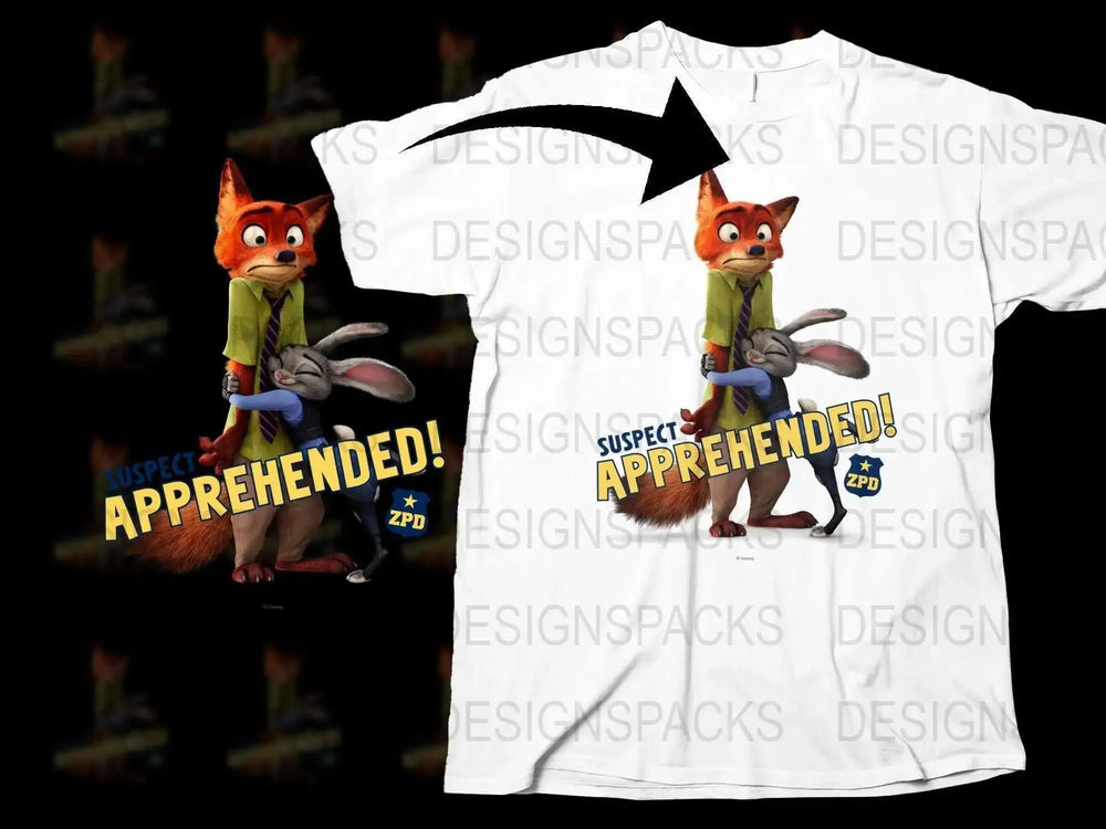 Kids Cartoon Fox and Rabbit Police Chase Graphic T-Shirt, Fun Animal Adventure Tee, Bright Colors