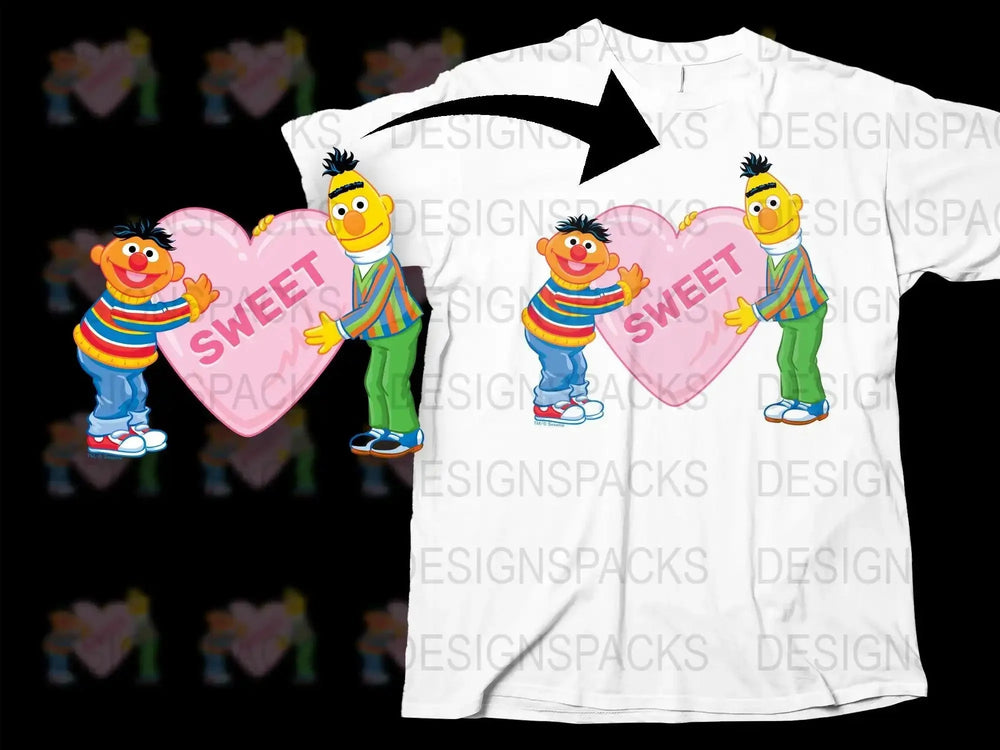 Sweet Valentine's Day Png Digital Download Featuring Ernie and Bert