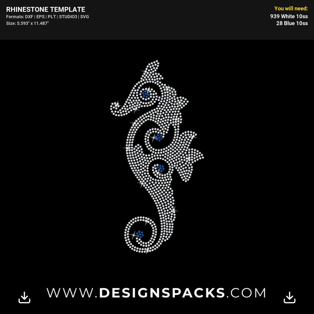 Swirly Seahorse Rhinestone Digital Template