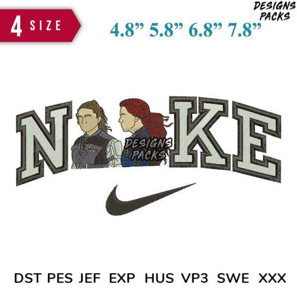 Embroidery design with 'NAKE' lettering, two portraits, and Nike swoosh in 4 sizes, DST PES JEF formats