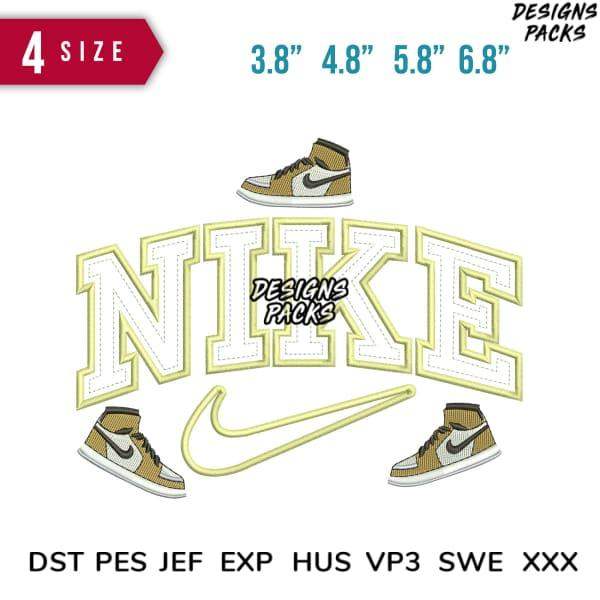Nike sneaker embroidery design in 4 sizes, compatible with DST PES JEF formats for instant download