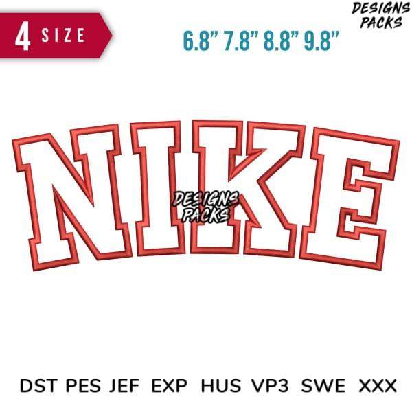 Nike-style embroidery design in 4 sizes, compatible with DST PES JEF formats for instant download