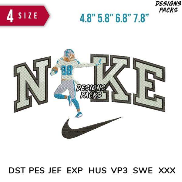Nike football player embroidery design in 4 sizes, compatible with DST PES JEF formats for instant download