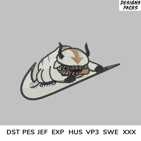 Embroidery design of a cartoon character sleeping on a sneaker, available in DST PES JEF formats for instant download.