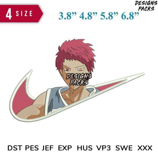 Anime character embroidery design in Nike swoosh, 4 sizes, DST PES JEF formats