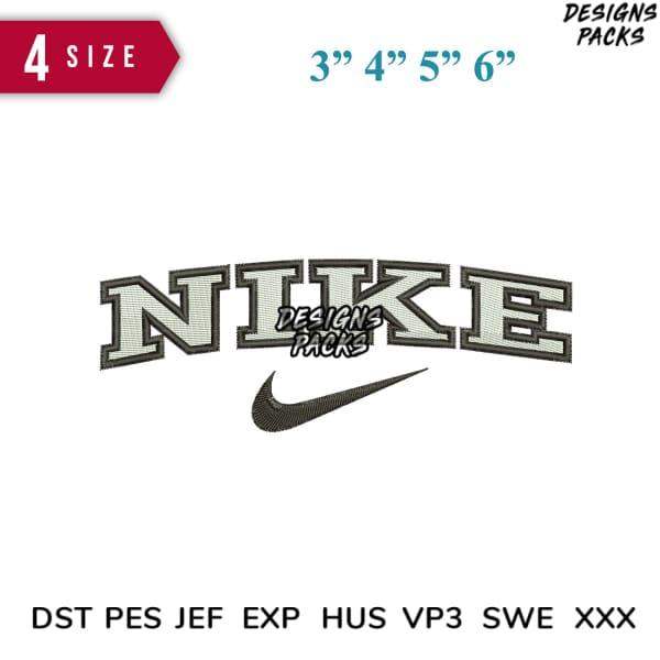 Nike logo embroidery design in 4 sizes, available in DST PES JEF formats for instant download