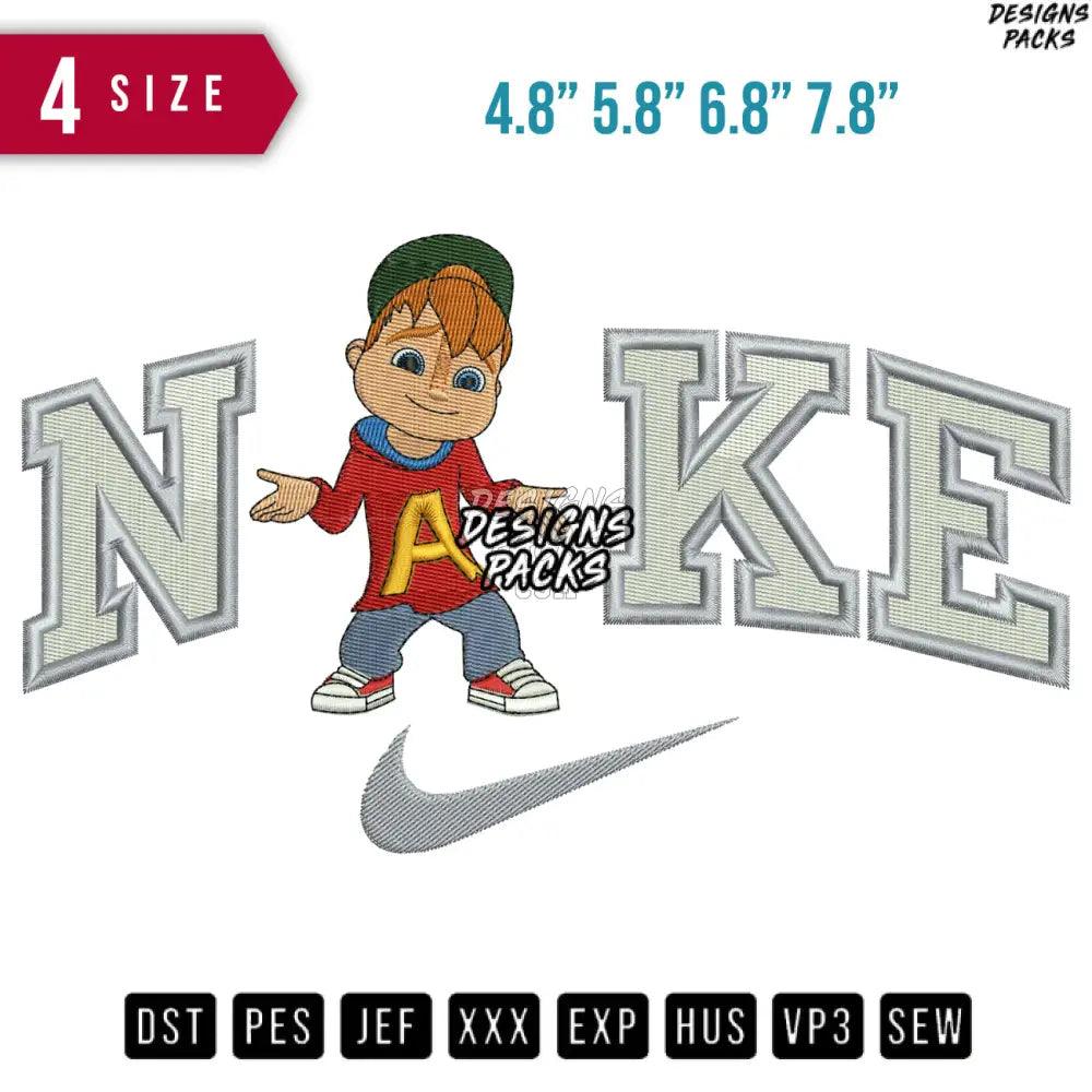 Swoosh Alvin Stand Cartoon Embroidery Design